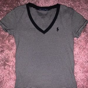 Ralph Lauren black and white striped v-neck